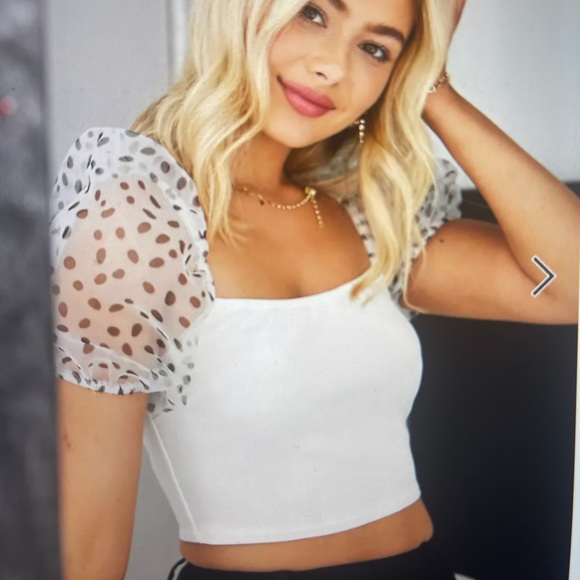 NWT - ASOS scuba bandeau top with organza sleeves - Picture 3 of 3